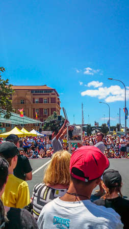 Auckland, New Zealand - January 26, 2015: Young woman doing a artistic show at the Auckland Anniversary day in New Zealand.のeditorial素材