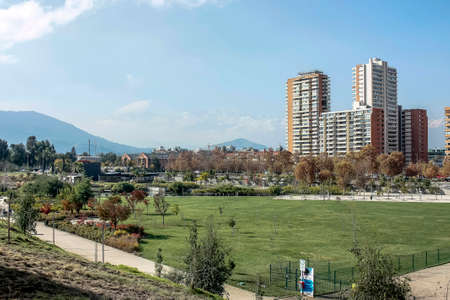 Santiago, Chile - June 08, 2011: Skyline of buildings at Parque Bicentenario in Santiago de Chile.のeditorial素材