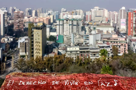 Santiago, Chile - May 18, 2011: A rock enscribed with the messageのeditorial素材