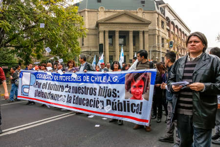 Santiago, Chile - May 12, 2011: Students protesting for education reform in Santiago, Chile.のeditorial素材