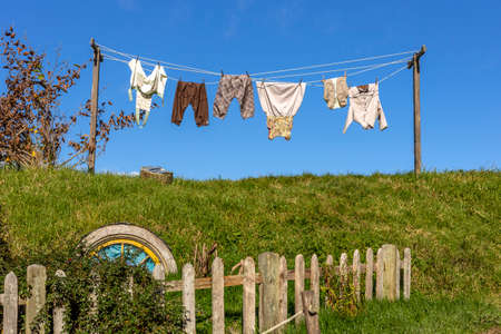 Matamata, New Zealand - June 07, 2017: Hobbiton, a movie set created for the filming of the Lord of the Rings and The Hobbit movies.のeditorial素材