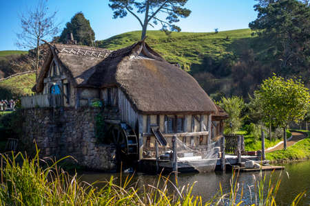 Matamata, New Zealand - June 07, 2017: Hobbiton, a movie set created for the filming of the Lord of the Rings and The Hobbit movies.のeditorial素材