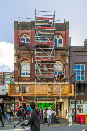 Wellington, New Zealand - March 25, 2018: Fish Head Dance, a theatre dance group performing at Cuba Dupa 2018 street festival in Wellington, New Zealandのeditorial素材