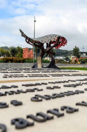 Wellington, New Zealand - August 25, 2018: Lion head fountain on the National War Memorial in Wellington, New Zealand.のeditorial素材