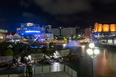 Wellington, New Zealand - June 29, 2019: Night view of The Whairepo Lagoon, formerly known as Frank Kitts Lagoon in Wellington, New Zealandのeditorial素材