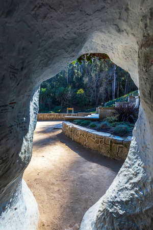 Concon, Chile - August 12, 2019: People enjoying at the large sand dunes on the coast of ConcÃ³n, Chile.のeditorial素材
