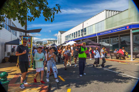 Wellington, New Zealand - March 08, 2020: People enjoying the fantastic live bands at Newtown Vintage Market in Wellington, New Zealand.のeditorial素材