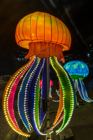 Wellington, New Zealand, February 14, 2020: Wellington Lantern Festival on the waterfront.のeditorial素材