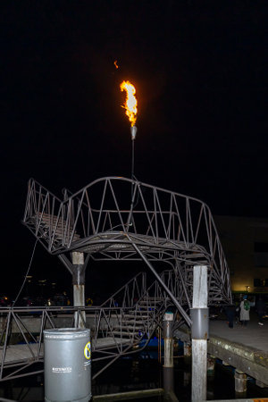 Wellington, New Zealand - June 29, 2018: Fire at the celebration of Matariki, the Maori new year, in Wellington, New Zealand.のeditorial素材