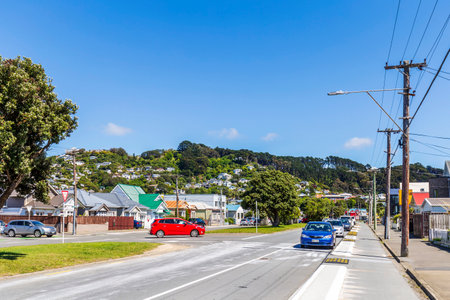 Wellington, New Zealand - October 24, 2020: View of Rongotai Road, Kilbirnie on a sunny day in Wellington, New Zealandのeditorial素材