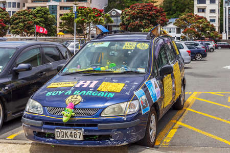 Wellington, New Zealand - December 09, 2017: Buy a bargain car parked on Oriental Bay on a sunny summer dayのeditorial素材
