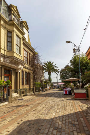 Valparaiso, Chile - August 13, 2019: People walking on the streets of Valparaiso, Chileのeditorial素材