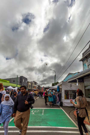 Wellington, New Zealand - April 11, 2021: People enjoying a cloudy day at Newtown Vintage Market in Wellington, New Zealand.のeditorial素材