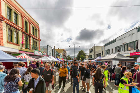 Wellington, New Zealand - April 11, 2021: People enjoying a cloudy day at Newtown Vintage Market in Wellington, New Zealand.のeditorial素材