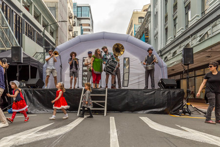 Wellington, New Zealand - November 25, 2018: Police car on display at Wellington's Santa Parade, "A Very Welly Christmas", on Lambton Quay, New Zealand.のeditorial素材