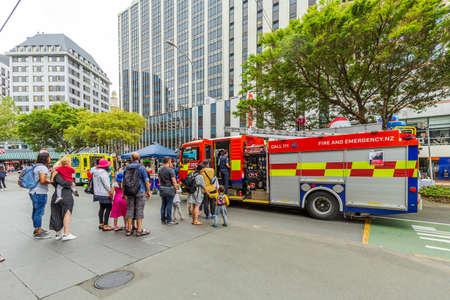 Wellington, New Zealand - November 25, 2018: Police car on display at Wellington's Santa Parade, "A Very Welly Christmas", on Lambton Quay, New Zealand.のeditorial素材