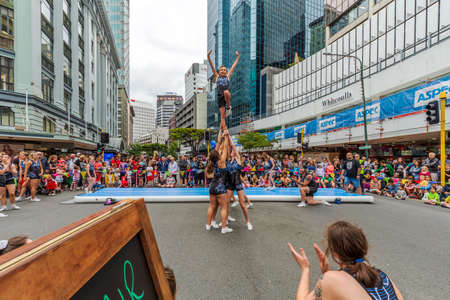 Wellington, New Zealand - November 25, 2018: Cheerleaders  at the Wellington's Santa Parade, "A Very Welly Christmas", on Lambton Quay, New Zealand.のeditorial素材