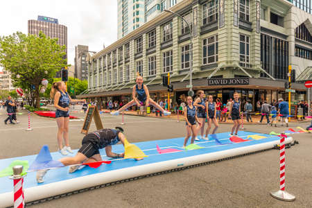 Wellington, New Zealand - November 25, 2018: Cheerleaders  at the Wellington's Santa Parade, "A Very Welly Christmas", on Lambton Quay, New Zealand.のeditorial素材