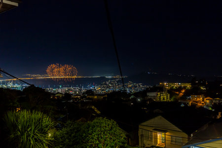 Wellington, New Zealand - June 30, 2019: Matariki fireworks. View from Brooklyn in Wellington, New Zealandのeditorial素材