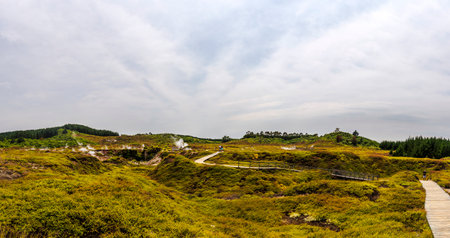 Taupo, New Zealand - December 23, 2019: People visiting the geothermal fields Craters of the Moon in Taupo, New Zealandのeditorial素材