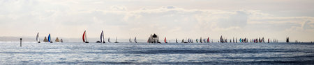 Auckland, New Zealand - June 06, 2017: Boat ceiling on the horizon, View from Mission bay in Auckland New Zealandのeditorial素材
