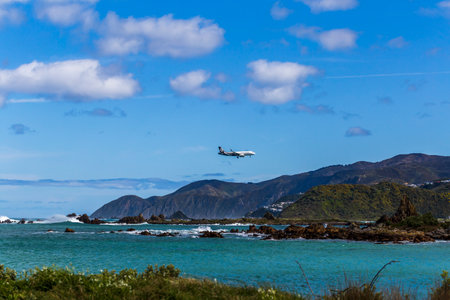 Wellington, New Zealand - September 18, 2022: An Air New Zealand airplane arriving in Wellington