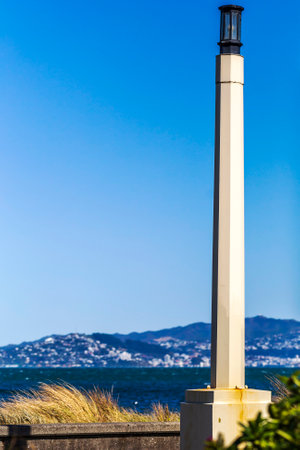 Oceanside lamppost on Petone waterfront in Wellington, New Zealandの写真素材
