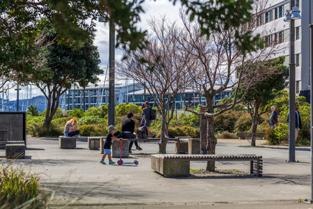 Wellington, New Zealand - September 10, 2022: People enjoying the sunny day at Wellington waterfront in New Zealandのeditorial素材