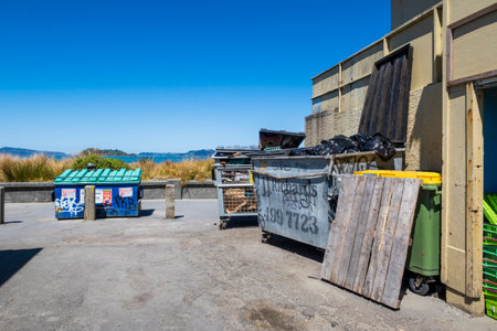 Wellington, New Zealand - January 16, 2022: Some trash bins in Petone, New Zealand