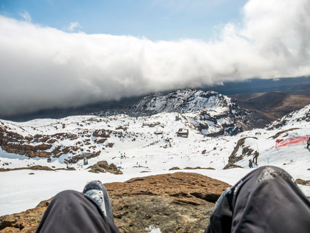 Whakapapa, New Zealand -September 05, 2020: Visitors at Whakapapa Skifield in Mount Ruapehu, Tongariro National Park, New Zealandのeditorial素材