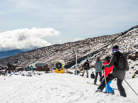 Whakapapa, New Zealand -September 05, 2020: Visitors at Whakapapa Skifield in Mount Ruapehu, Tongariro National Park, New Zealandのeditorial素材