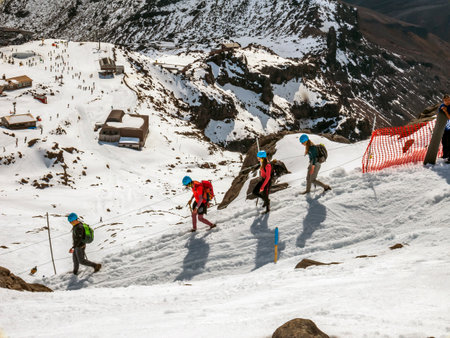 Whakapapa, New Zealand -September 05, 2020: Visitors at Whakapapa Skifield in Mount Ruapehu, Tongariro National Park, New Zealandのeditorial素材
