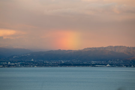 Beautifull rainbow in Wellington, New Zealandの写真素材