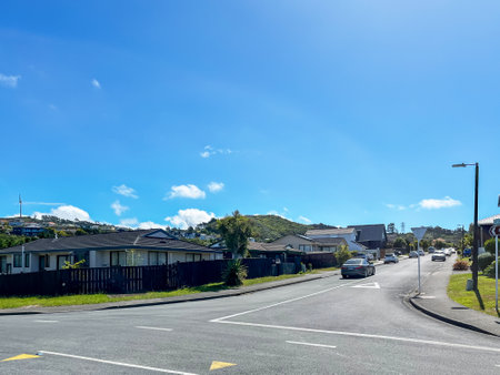 Wellington, New Zealand - January 23, 2023: View of Karepa Street and Ashton Fitchett Drive in the Brooklyn suburb of Wellington, New Zealandのeditorial素材