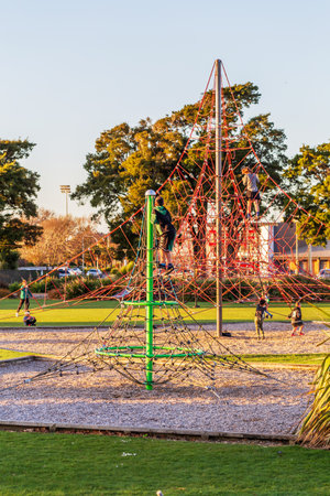 Levin, New Zealand - September 08, 2023: Enchanting Sunset at Levin Adventure Park, A Playground Paradise in Nature's Embraceのeditorial素材