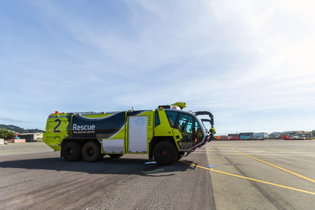 Wellington, New Zealand - March 10, 2024: Airport Fire Service Demonstration at the Life Flight Open...