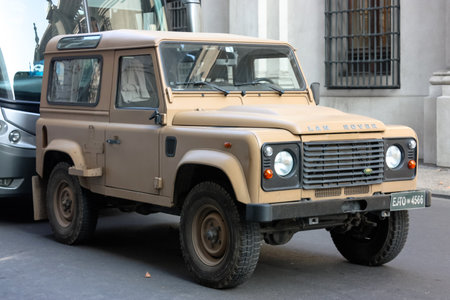 Santiago, Chile - June 11, 2011: A Land Rover Military Vehicle Stands Outside Palacio de la Moneda in Chileのeditorial素材