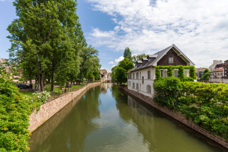 Strasbourg, France - May 13, 2024: Tranquil Canal View in Petite-France Strasbourgのeditorial素材