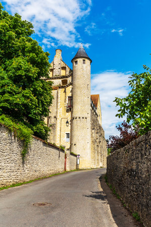 Chateau-Landon, France - May 22, 2024: A stunning stone tower and medieval wall in Chateau Landonのeditorial素材