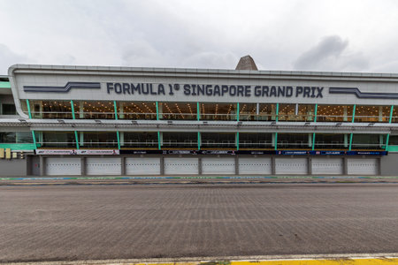 Singapore - June 01, 2024: Singapore Grand Prix Pit Building with Team Garagesのeditorial素材