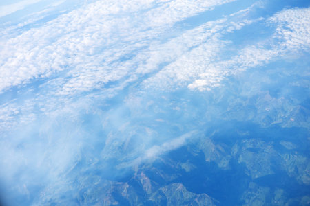 Aerial View of French Landscape with Rolling Cloudsの写真素材