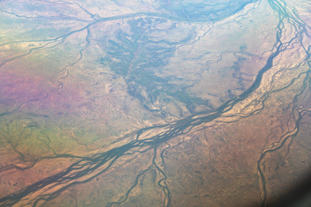 High-Altitude View of Braided River Channels on Earthâs Surfaceの写真素材