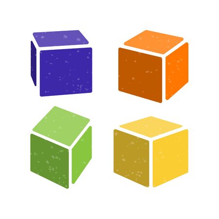 Set of three dimensional soft foam rubber blocks. 3d model of a cube. Trampoline, amusement park concept.のイラスト素材