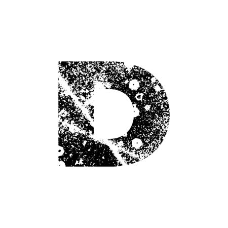 Painted letter D. Grunge alphabet font. Abstract handmade sans serif typeface. Distress textured abc. Ink splatter surface trace. Vector stock illustration EPS 10. Isolated on white.のイラスト素材