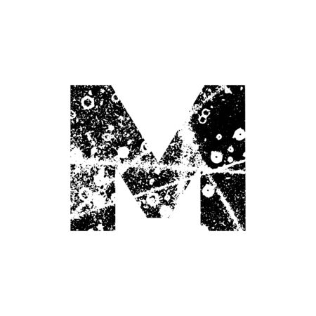 Painted letter M. Grunge alphabet font. Abstract handmade sans serif typeface. Distress textured abc. Ink splatter surface trace. Vector stock illustration EPS 10. Isolated on white.のイラスト素材