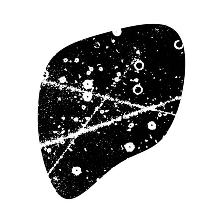 Abstract handmade artwork. Modern liquid geometric shape, bubble, spot, blob. Distressed texture. Ink splatter surface trace. Halftone grainy background. Isolated on white. Vector illustration EPS 10のイラスト素材