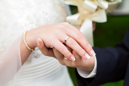 Wedding photograph of a young couple of lovers who are just married, are close to each other in harmony, love and happiness の写真素材