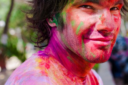 Nehru University celebrate festival Holi on March 20, 2011 in Delhi, India  Holi is a spring festival celebrated as a festival of colours の写真素材