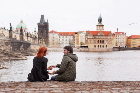 Young couple in love. Prague, Czech Republicの写真素材