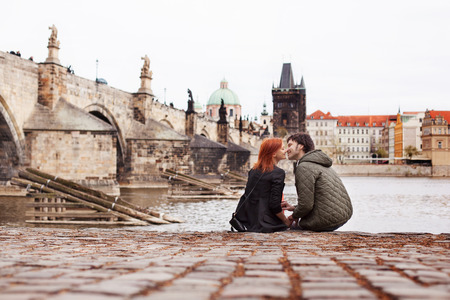 Young couple in love. Prague, Czech Republicの写真素材